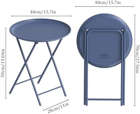 Garden 4 you Folding TV Tray Table, Metal Round Side Table, Blue Dinner Table with Metal Frame, Modern Outdoor Tray Table for Living Room, Bedroom, Patio & Small Spaces, 1 Pack - Image 2
