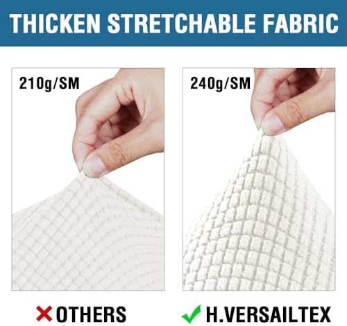 H.VERSAILTEX 3 Piece Stretch Sofa Covers for 2 Cushion Loveseat Couch Covers for Living Room Sofa (Base Cover Plus 2 Seat Cushion Covers) Thicker Jacquard Fabric (Medium Sofa, Porcelain White) - Image 3