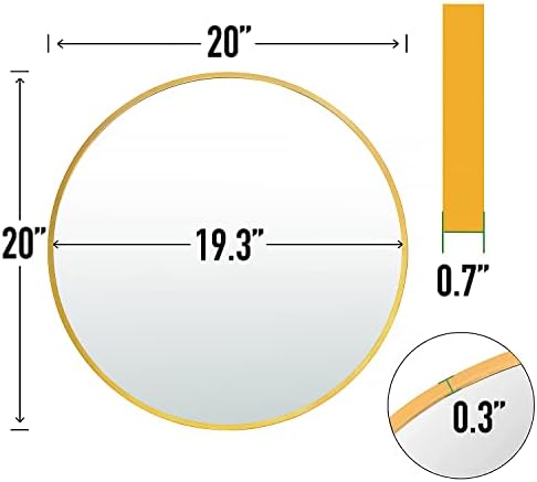 SCWF-GZ 20" Round Mirror Circle Wall Mounted Hanging/Against Wall Gold - Image 2
