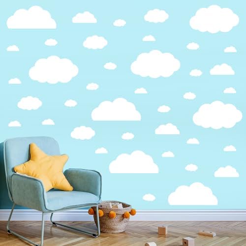 AOWDIAO Cloud Wall Decals - 40 Peel and Stick Clouds Stickers - Assorted Shapes and Sizes for Nursery, Bedroom, Classroom Decor by AOWDIAO