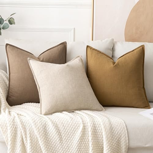 MIULEE Decorative Linen Pillow Covers 18x18 Inch Natural Beige - Image 4