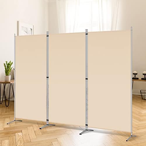 RANTILA 3 Panel Room Divider, 6 Ft Tall Folding Privacy Screen Freestanding Room Partition Wall Dividers, 102''W x 20''D x 71''H, Beige by RANTILA