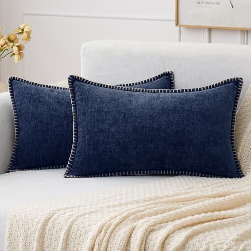 MIULEE Decorative Lumbar Throw Pillow Covers 12x20 Inch Navy Blue 2 Pack by MIULEE