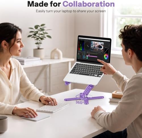 OMOTON LA10 360° Rotating Laptop Stand Riser Foldable for Desk, Purple - Image 3