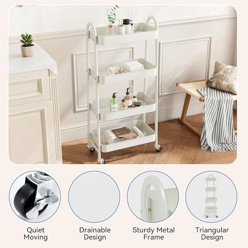 NEWBULIG 4-Tier Metal Rolling Storage Utility Cart with Lockable Wheels - Image 2