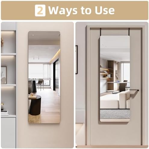 Hasipu Door Mirror Full Length, 47"x 16" Full Body Over The Door Hanging Wall Mounted Mirror for Bedroom, Living Room, Cloakroom, Round Black - Image 3