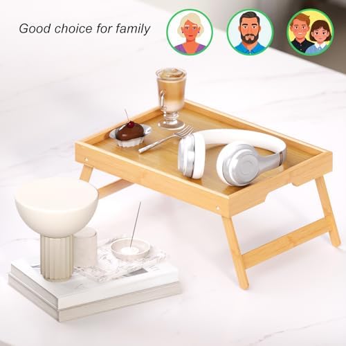 Fibogollo 4 Pack Bamboo Bed Tray Table with Folding Legs,Breakfast Trays,Serving Tray for Food and Snack,Laptop Trays for Working(Natural) - Image 5