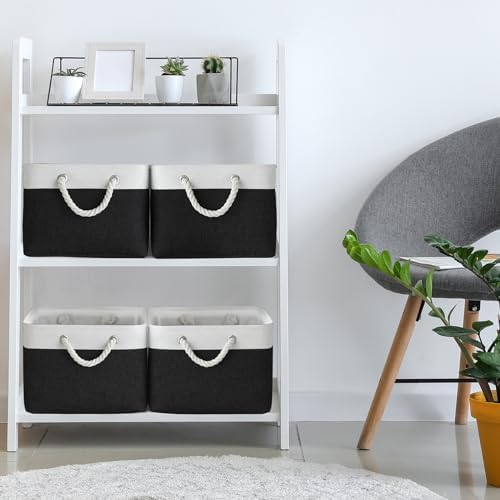 TheWarmHome Storage Bins for Shelves - 1 Pack 15.7x11.8x8.3 inch Canvas Storage Basket for Organizing Cubes Gift Dog Cloth Toy (White & Black) - Image 2