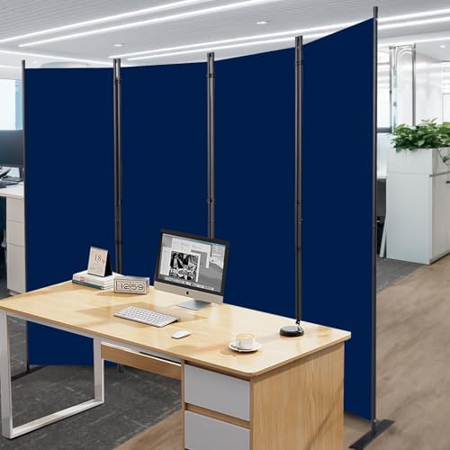 Room Divider, 4 Panel Folding Privacy Screens with Wider Feet, Navy Blue - Image 7