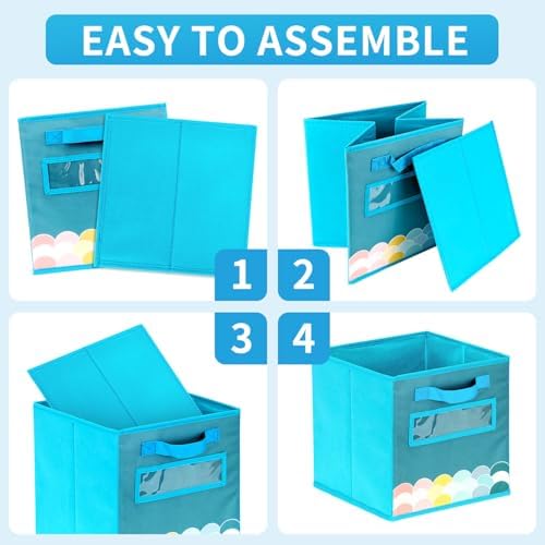 Cube Storage Bins, 3 Pack 11 Inch Fabric Storage Bins with Handle and Label Window, Foldable Storage Cubes, Colorful Fabric Bins for Kids Room, Classroom Organization and Storage, Clothes, Toys - Image 5