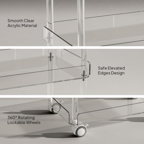 AQUIVER Acrylic 3 Tier Rolling Storage Cart - Small Utility Cart Organizer - Image 3