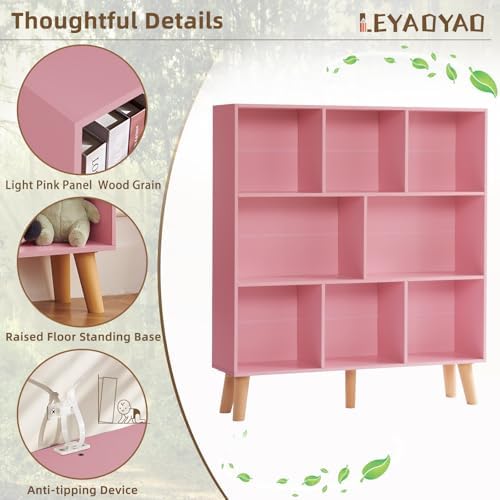 LEYAOYAO 8 Cube Bookshelf,Mid-Century Modern Bookcase with Legs,Light Pink - Image 5
