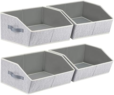 Homsorout Trapezoid Closet Shelf Organizer - Large Baskets for Organizing, Storage Baskets for Shelves, Cubbies Storage Bins for Clothes, Books, Blankets, 4 Pack, Light Gray by Homsorout