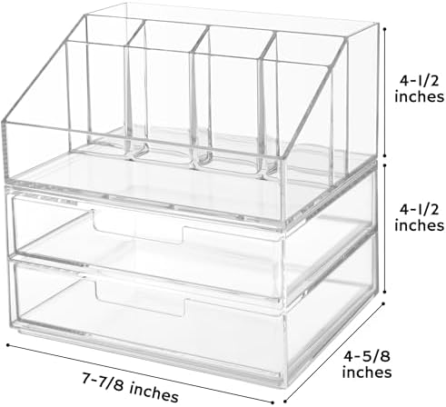 STORi Stackable Desk and Drawer Organizer, Clear Pen Pencil Makeup Brush Holder for Desktops and Vanities, 6 Compartment Caddy with 2 Wide Drawers (Made in USA) - Image 2