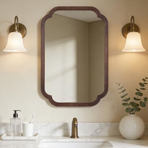 WallBeyond 20" x 30" Rounded Corner Arch Wall Mirror with Wood Frame for Entryway, Living Room or Bedroom Home Decor - Light Woodgrain [20" x 30" Walnut] by WallBeyond