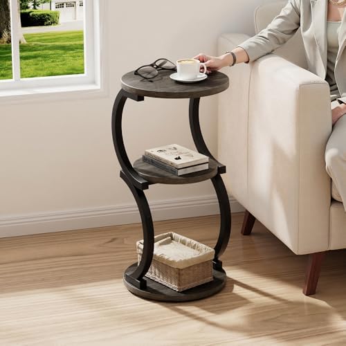 Small Side Table, 3-Tier Round End Table for Small Spaces, Charcoal Grey - Image 2