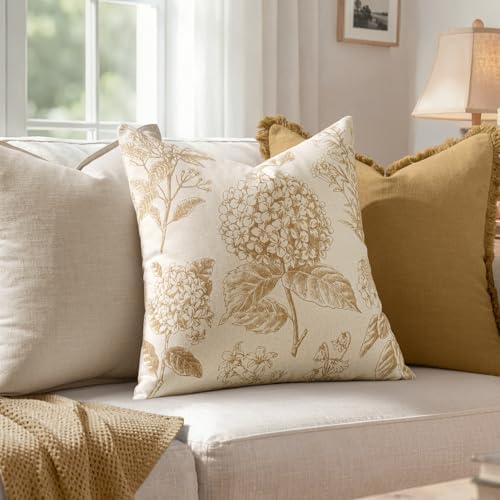 Set of 2 Decorative Floral Pillow Covers 22x22 Inch Light Yellow - Image 3