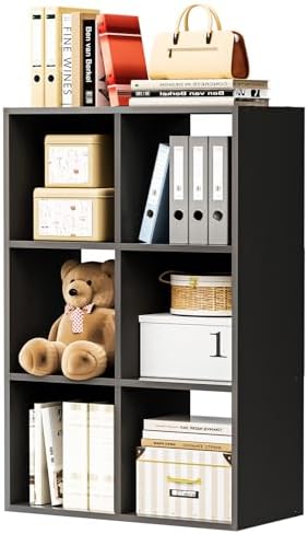 COMHOMA 6 Wood Cube Storage Organizer with Open Back and Removable Back Panels, 11In Black Cube Storage Bookshelf, Cubicle Shelf Bookcase for Home Office Bedroom Living Room, Vertical or Horizontal by ComHoma
