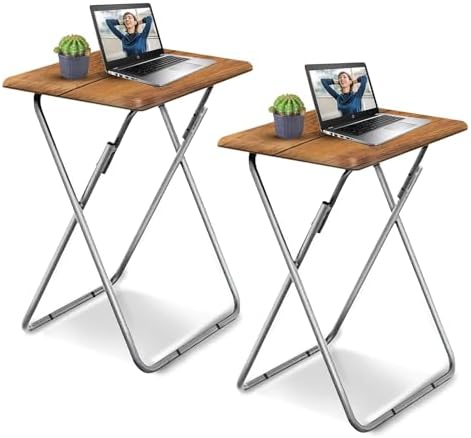 Folding TV Tray Table Set of 2, TV Dinner Table(Yellow Brown, 2PCS) by Garden4you