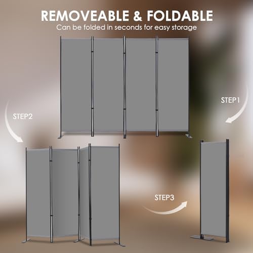 RANTILA 4 Panel Room Divider, 6 FT Folding Privacy Screen with Wide Feet, Freestanding Partition for Room Separation, Portable Room Divider Panel, 89" W x 71" H, Grey - Image 5