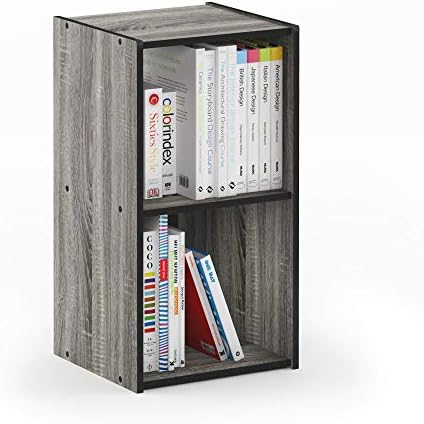 Furinno Pelli Cubic Storage Cabinet, 2x1, French Oak Grey/Black by Furinno-FitsYourSpaceFitsYourBudget
