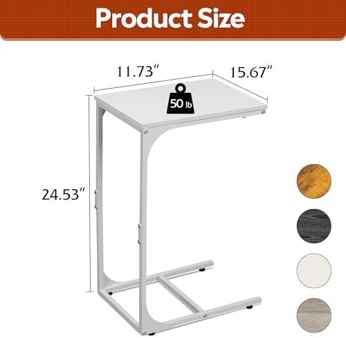 WLIVE C-Shaped End Table Set of 2, Small Couch Side Tables with Metal Frame, Sofa Table TV Tray for Living Room, Bedroom, White - Image 3
