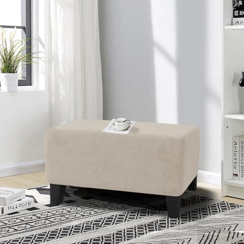 MAXIJIN Velvet Ottoman Slipcover Small Stretch Square Rectangle Footstool Slipcover Folding Storage Ottoman Covers for Living Room with Elastic Bottom (Small, Khaki) - Image 2