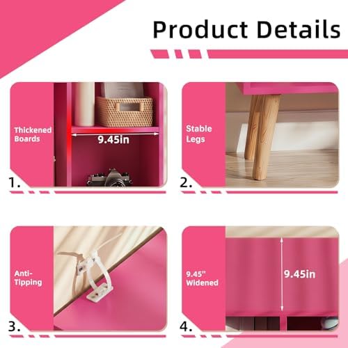 YAHARBO Small Pink Bookshelf,3 Tier Modern Kids Bookcase with Legs,5 Cube Wooden Bookshelves Storage Shelf,Book Shelves Organizer,Display Bookcases Cabinet for Room Nursery Study - Image 3