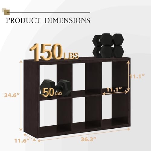 WannabeMyself【2026 Wooden Thick Frame】 6 Cube Storage Organizer with Anti-Tipping Kits, Reversible Open Back Book Shelf,Bookcase for Living Room,Bedroom,Entrance Hall,Office,11.6×36.3×24.6,Chocolate - Image 2