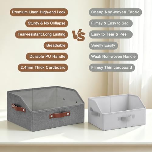 Bagnizer Closet Organizers and Storage, Linen Trapezoid Storage Bins with Handles, Collapsible Shelf Organizer for Blanket, Towel, Clothes, Hats, Purse (Gray) - Image 2