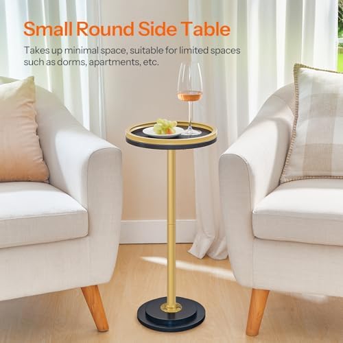 HOOBRO Small Round Side Table, Drink Table, Coffee Martini Table with Pedestal Accent for Small Spaces in Living Room, Bedroom, Sofa Couch, Black and Gold DB168BZ01 - Image 4
