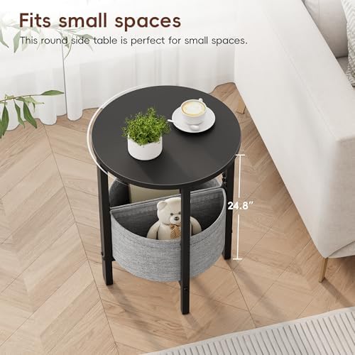 Vagusicc Small Round Side Table End Table, Tall Accent Table with Storage Basket, Set of 2 Half Round Tables Half Moon Tables, Coffee Bedside Tables, Modern Nightstand for Living Room Bedroom, Black - Image 4