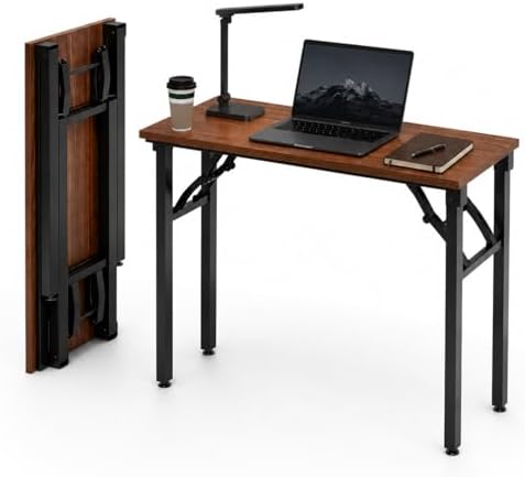Frylr Small Folding Computer Desk – Portable 35.8 Inch Foldable Laptop Table, No-Assembly, Collapsible and Compact for Easy Storage, Lightweight for Small Spaces, Craft and Study Use, Dark Walnut by Frylr