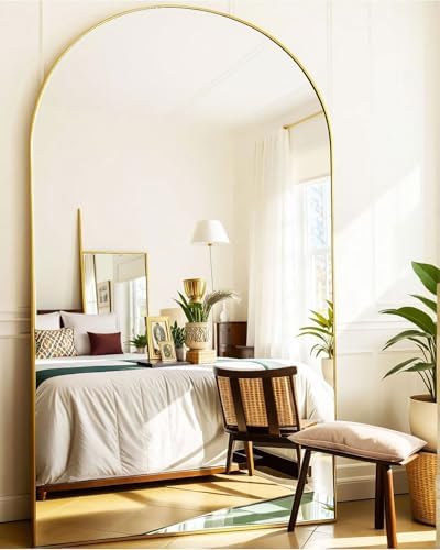 KOMCOTE Full Length Floor Mirror, 82x42 Inch Oversized Arched Standing Mirror in Gold for Bedroom, Living Room, Dressing Room - Elegant Freestanding Leaning Mirror Decor - Image 3