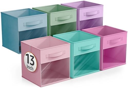 Sorbus Storage Bins with Clear Window, 6 Pack (13", Pastel Multi-Color 2) - Image 7