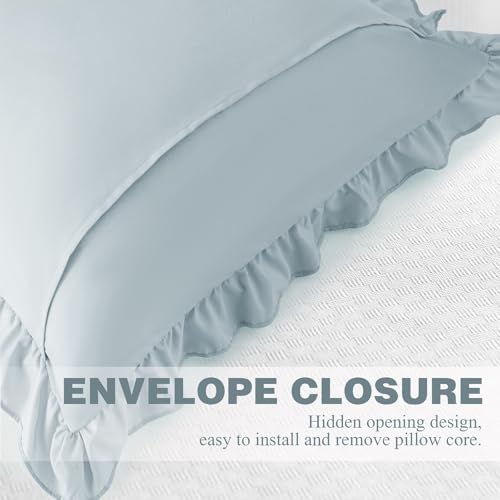 KKJIAF 2 Pack Ruffle Pillow Cases 18x18 Inches, Dusty Blue - Image 6