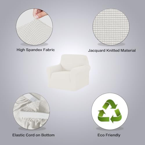 H.VERSAILTEX Stretch Chair Slipcover Sofa Cover Furniture Protector Cover High Spandex Small Checks Knitted Jacquard Sofa Cover Chair Covers for Living Room (Armchair 31"-40", Porcelain White) - Image 3