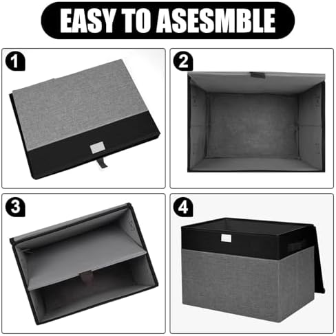 Bagnizer Large 42 Quarts Fabric Storage Bins with Lids [2-Pack] Linen Collapsible Foldable Storage Cubes, Closet Organizer Containers boxes with Handles for Home Office (16.7 x 12 x 12, Black & Gray) - Image 5