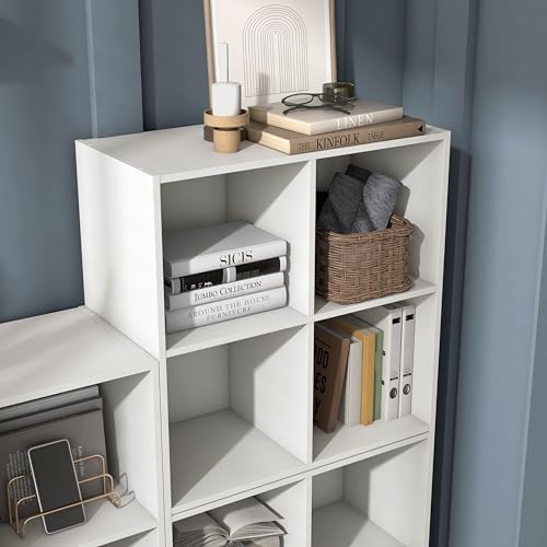 Homes: Inside + Out Apexa 4-Cube Storage Organizer Shelves, Stackable Wood Bookcase Fits Cubby Bins for Organization, Dorm Teen Room Decor & Home Office, White - Image 4