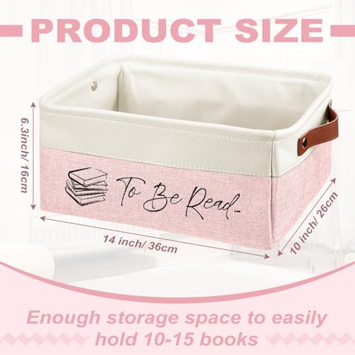 Marsui 1 Pcs TBR Basket Book Storage Bin Bookish Gifts, Pink White - Image 2