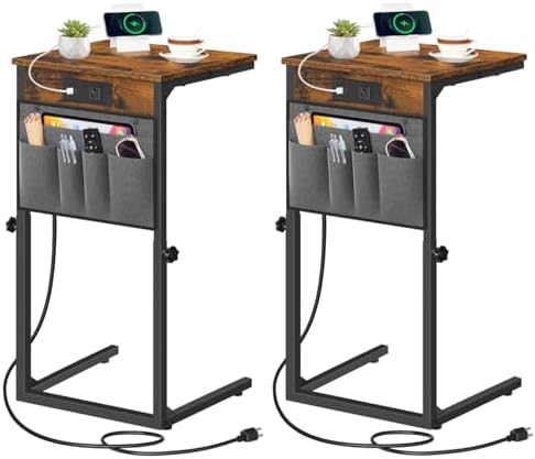 HOOBRO Side Tables for Couch, Adjustable Height C Shaped End Tables by HOOBRO