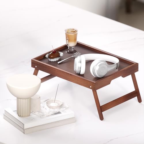 Fibogollo 2 Pack Bamboo Bed Tray Table with Folding Legs,Breakfast Trays,Serving Tray for Food and Snack,Laptop Trays for Working(Brown) - Image 5