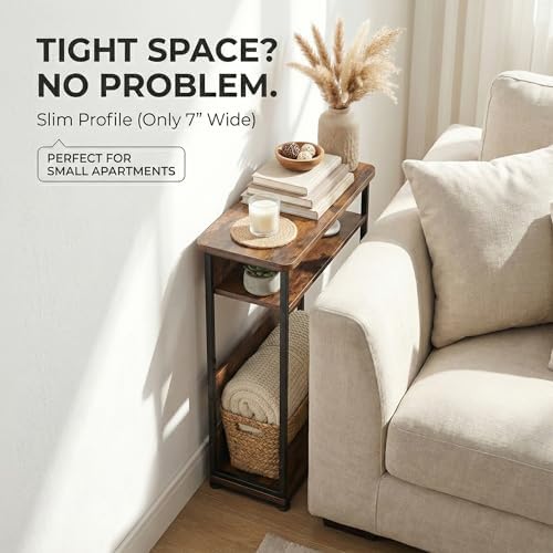 YEAKOO Narrow Side Table,3-Tier End Table with Storage Shelf,Modern Sofa Table Thin Side Table for Narrow and Small Spaces, Skinny Bedside Table Small Nightstand with Magazine Rack Space Saving/Brown - Image 6