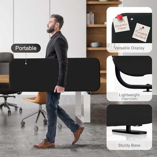 DECOLAB Desk Divider, Movable Desk Partition 48"x18", Midnight - Image 4
