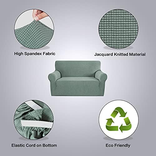 H.VERSAILTEX Stretch Couch Cover Sofa Covers for 2 Cushion Couch Loveseat Slipcover|Sofa Cover for Love seat 1 Piece with Elastic Bottom, Textured Checked Jacquard Fabric (Loveseat 58"-70" Wide, Sage) - Image 4