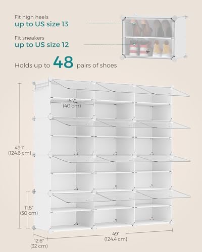 SONGMICS Shoe Rack, 12-Tier with Doors, 48-Pair Storage Cabinet - Image 3