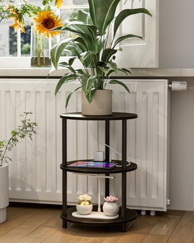 XBurmo Small Round End Table - 3 Tier Design Accent Table, Narrow Side or Bedside Stand, Industrial Vintage Table for Small Spaces, Built-in USB Ports and Power Outlet, Charcoal Wenge - Image 7