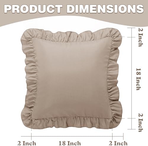 KKJIAF 2 Pack Ruffle Pillow Cases 18x18 Inches, Khaki - Image 3