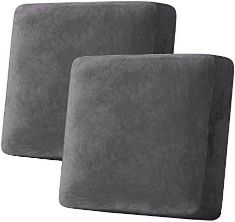 H.VERSAILTEX Velvet Stretch Couch Cushion Cover Plush Cushion Slipcover for Chair Loveseat Sofa Cushion Furniture Protector Seat Cushion Sofa Cover (2 Piece Large Sofa Cushion Covers, Grey) by HVERSAILTEX