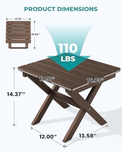 SERWALL Small Folding Side Table, HDPE Outdoor End Table, Coffee - Image 3